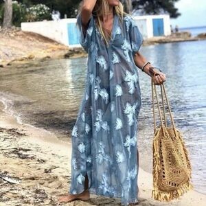 Zara Blue Floral Sheer Maxi Dress